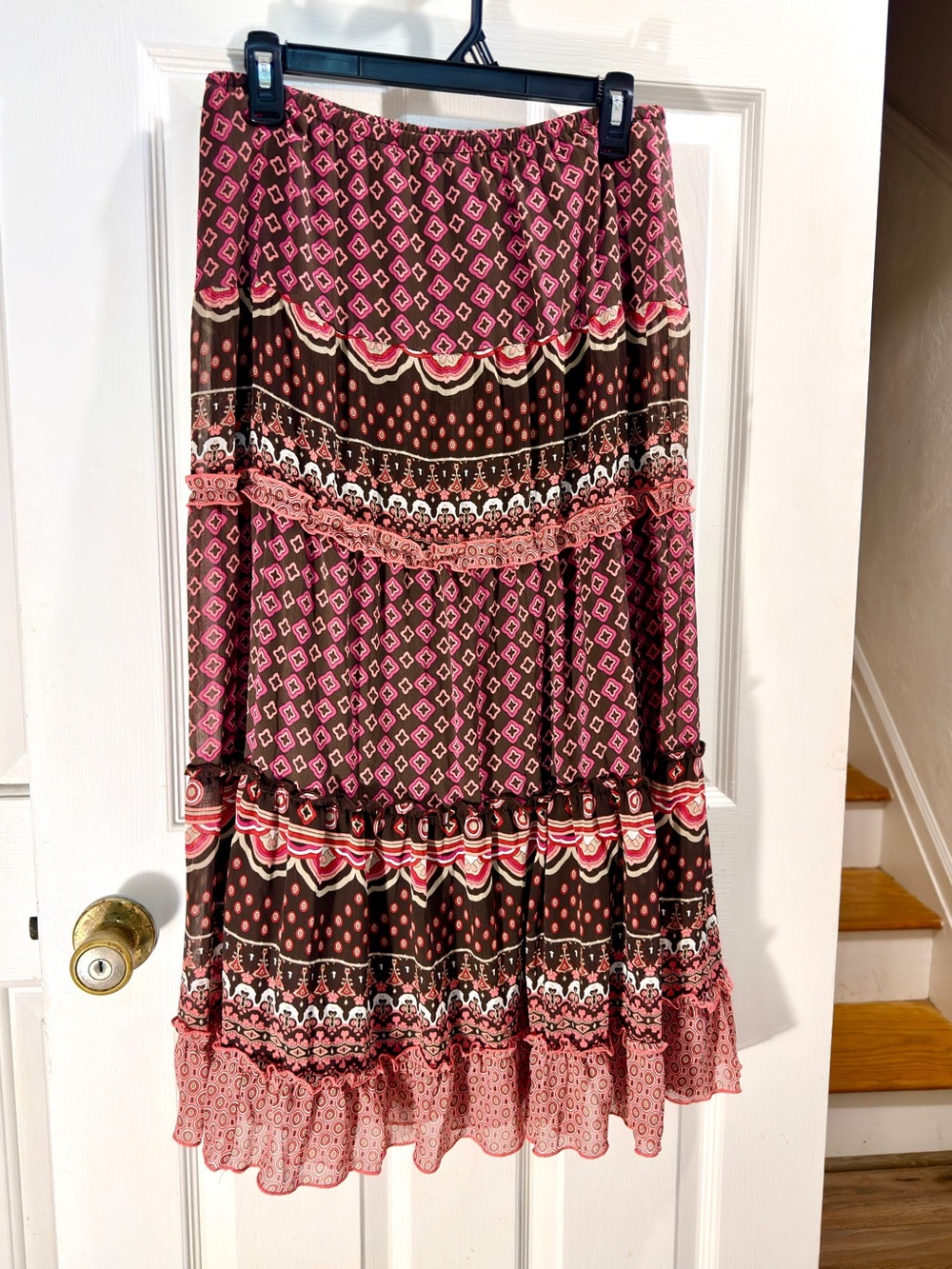 Notations Pink and Brown Patterned Midi Skirt